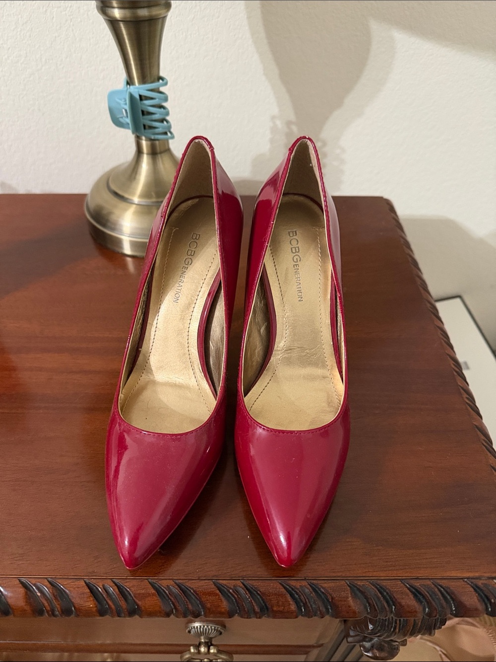 BCBGeneration Red Patent Pointed Toe Pumps